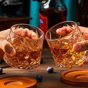 🆕 Set of 2 Whiskey Rocking Crystal Glasses With Coasters!